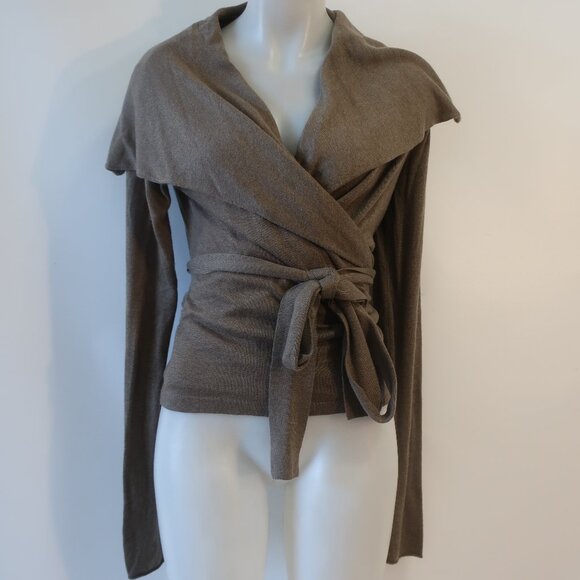 Womens Ralph Lauren Blue Label Taupe V-Neck Blended Cashmere Wrapped Sweater M - Picture 2 of 7